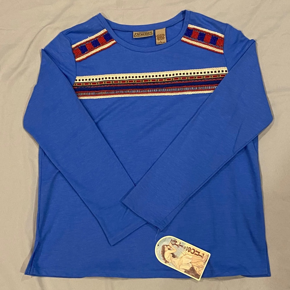 Art and Soul Beaded Long Sleeve Shirt Size Large